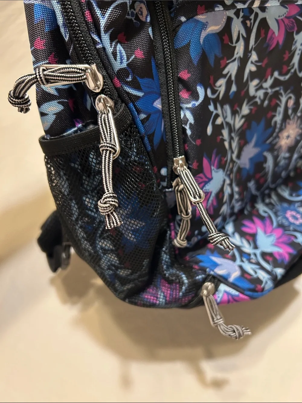 Vera Bradley Black Floral Backpack with Blue & Pink Accents
